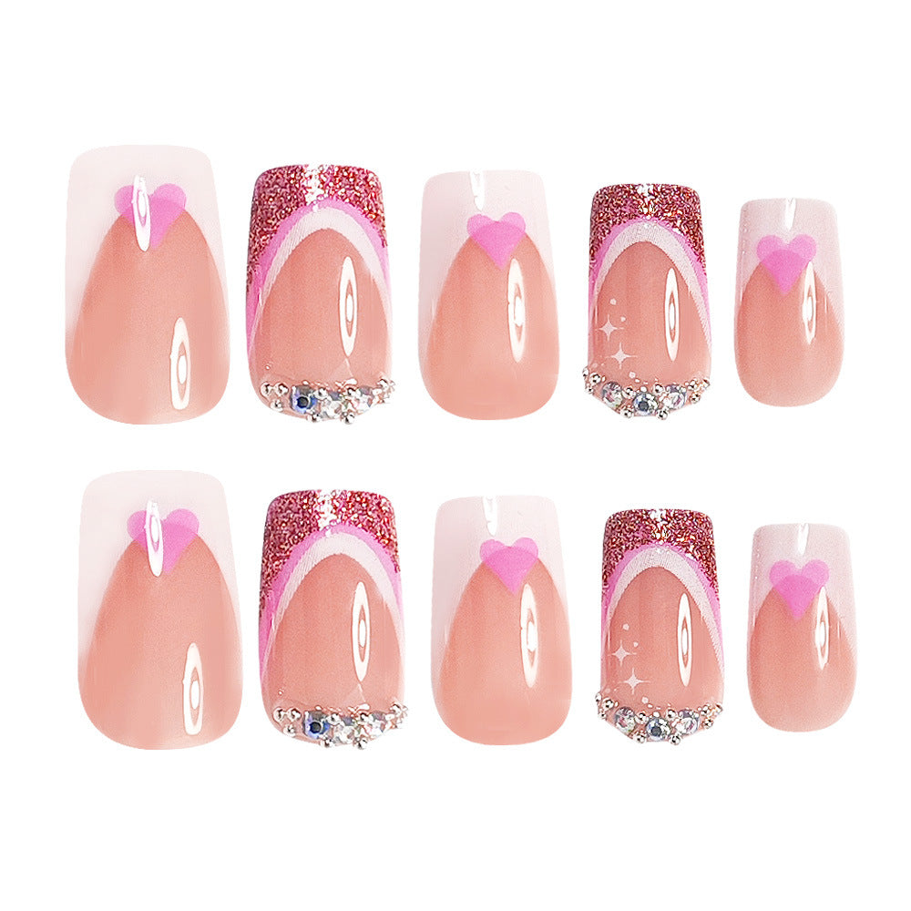 24pcs/Set Cute Pink Heart French Press-On Nails
