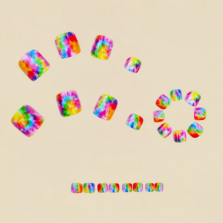 24pcs/Set Rainbow Watercolor Ombre Press On Toe Nails