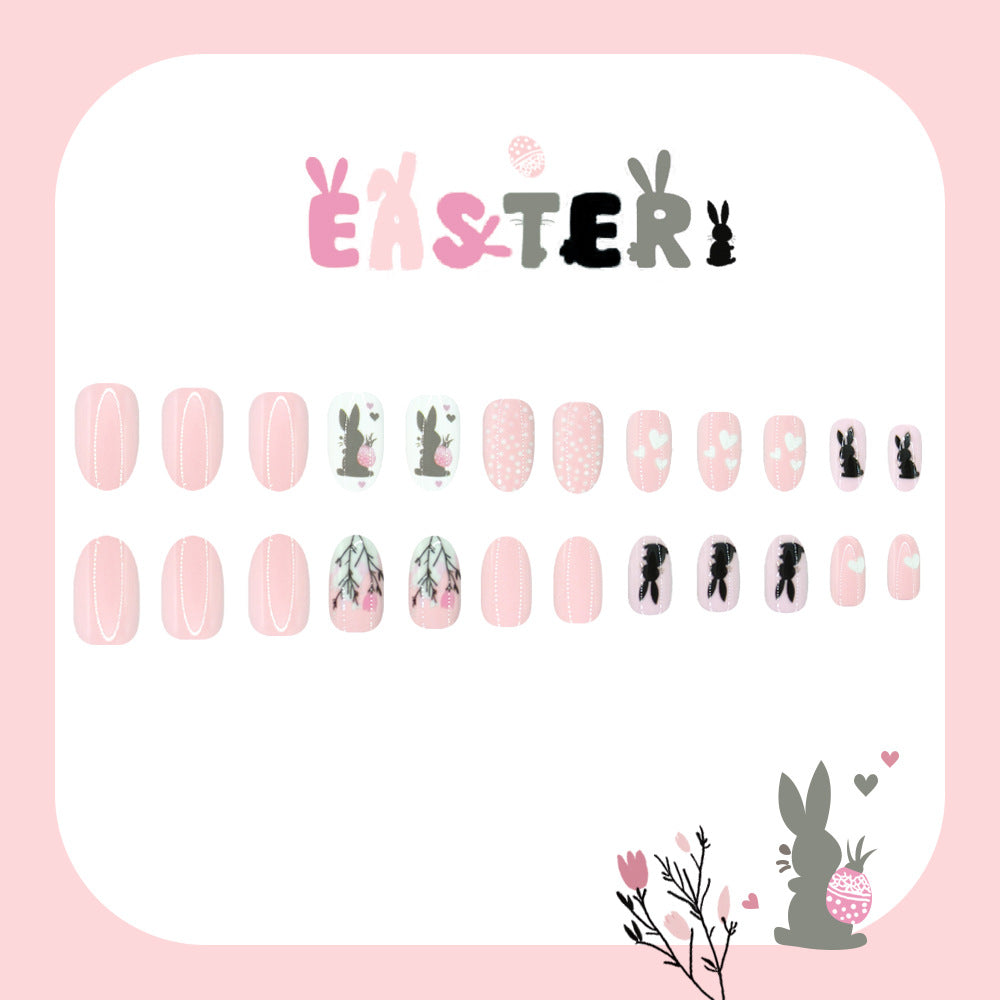 24pcs/Set Easter Bunny Egg Floral Heart Press-On Nails
