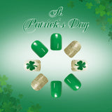 24pcs/Set Four-Leaf Clover with Gold Glitter Short Press On Nails