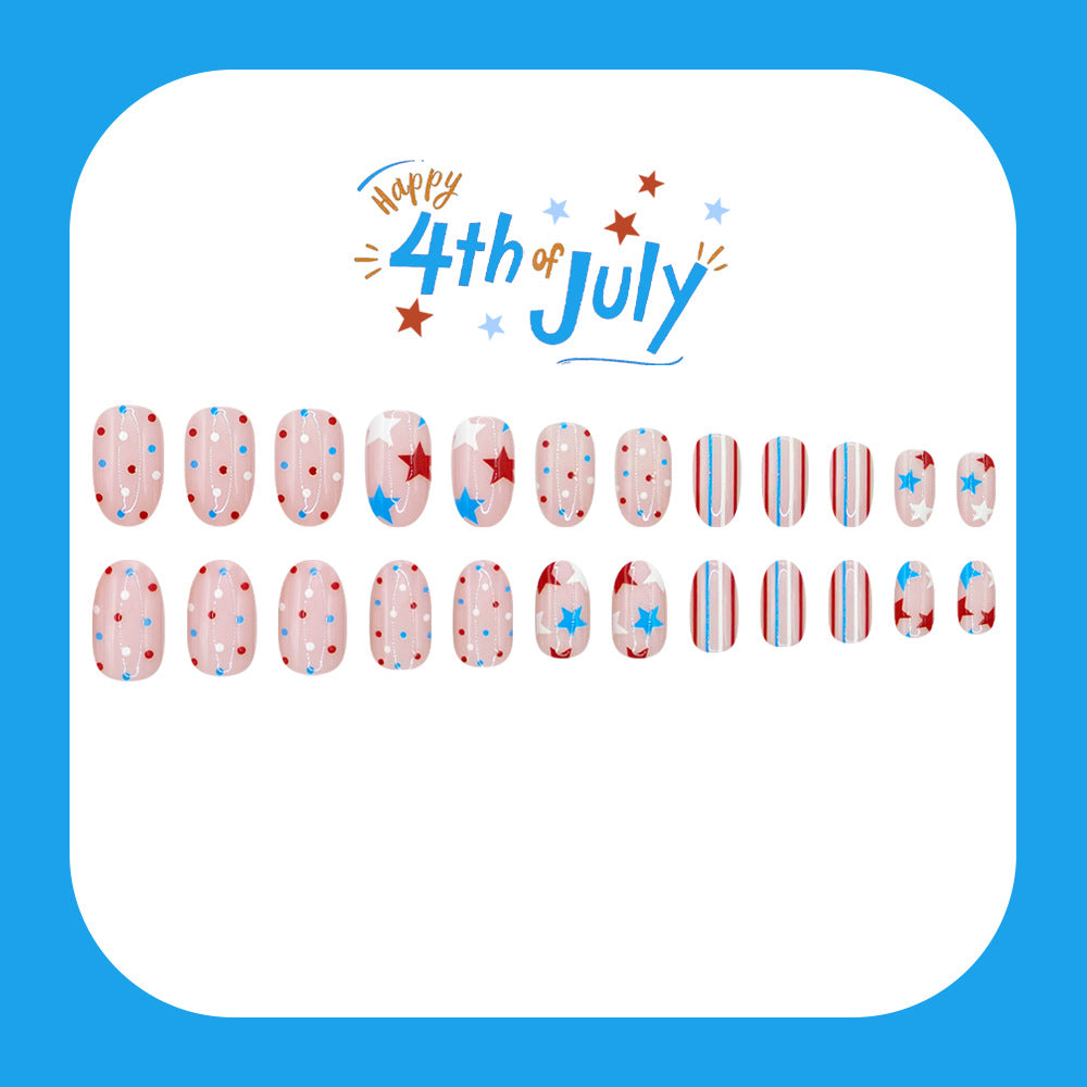 24pcs/Set Red, White and Blue Star & Stripe Press-On Nails