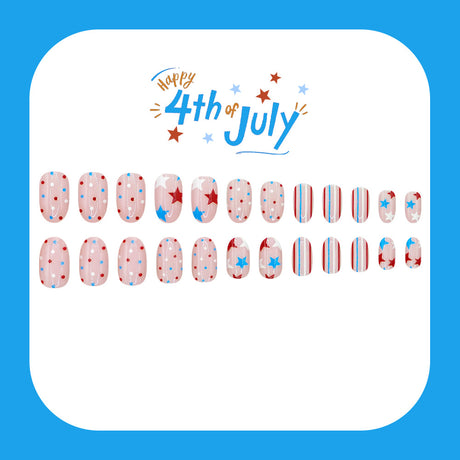 24pcs/Set Red, White and Blue Star & Stripe Press-On Nails