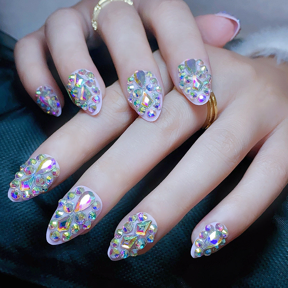 24pcs/Set Sparkling Rainbow Diamonds Press-On Nails