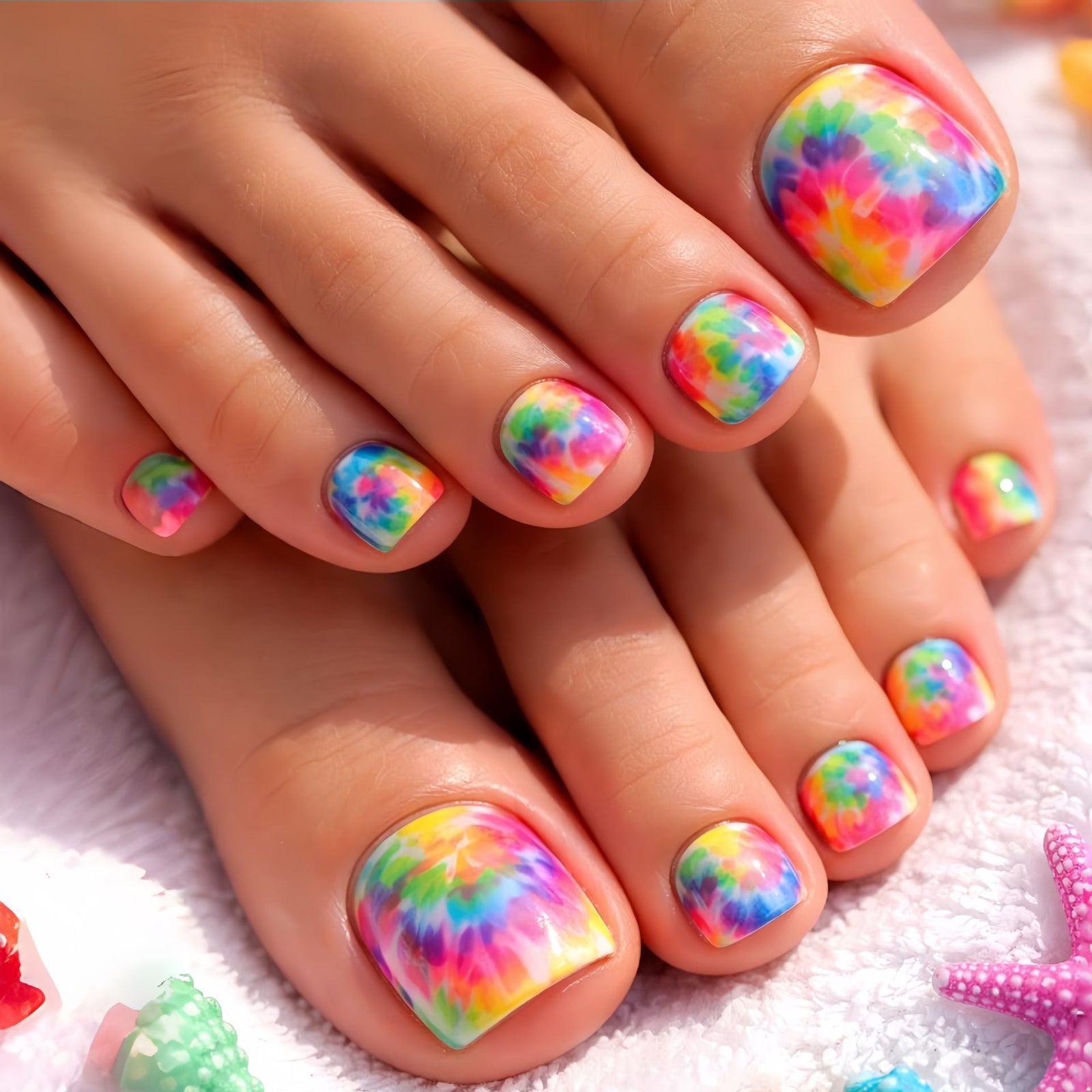 24pcs/Set Rainbow Watercolor Ombre Press On Toe Nails