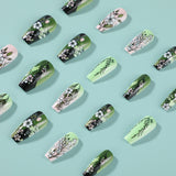 24pcs/Set Green Flowers Press-On Nails