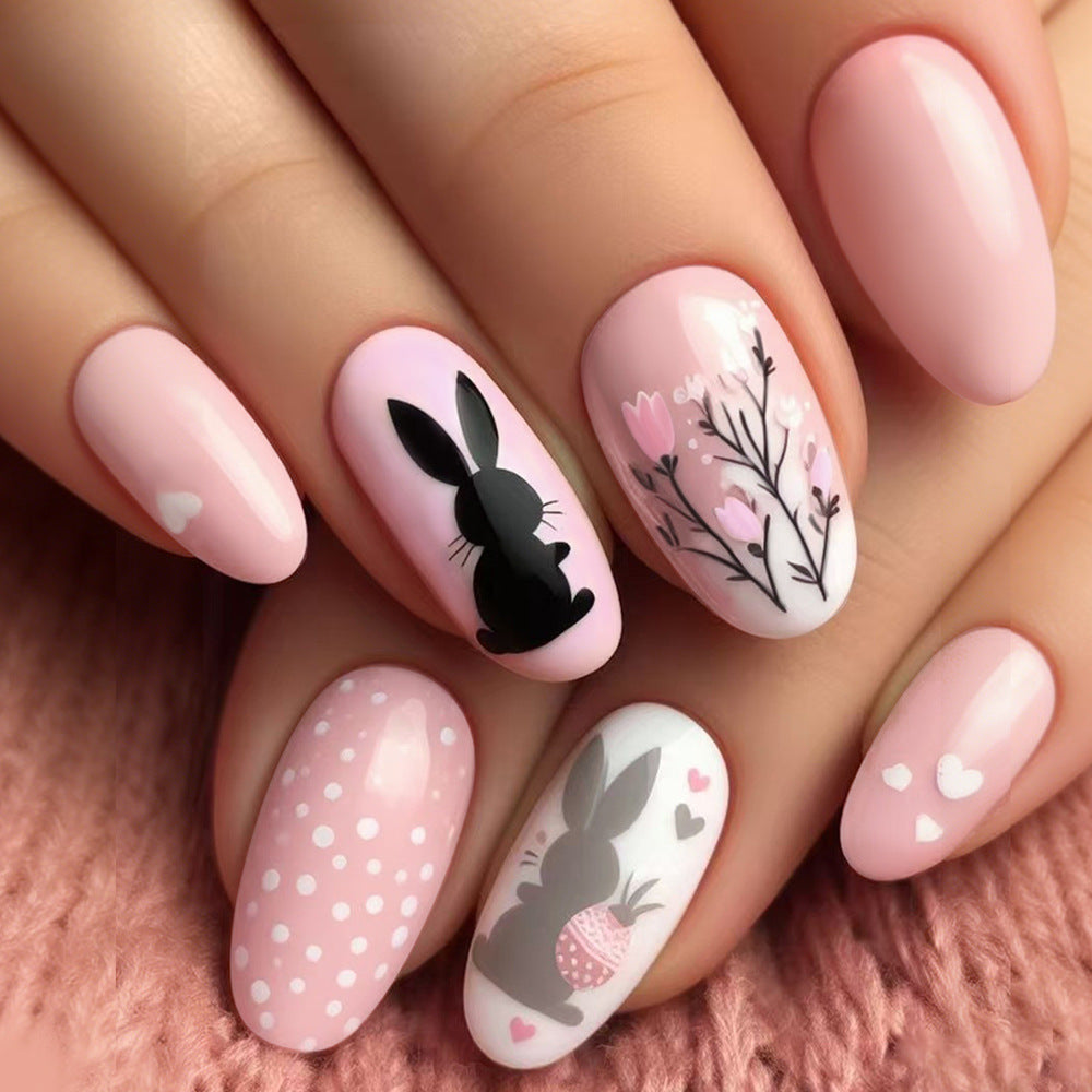 24pcs/Set Easter Bunny Egg Floral Heart Press-On Nails