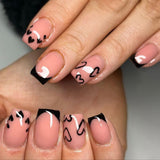 24pcs/Set Black Short French Heart Tips Press On Nails