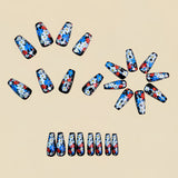 24pcs/Set Blue Botanical Flowers Press-On Nails