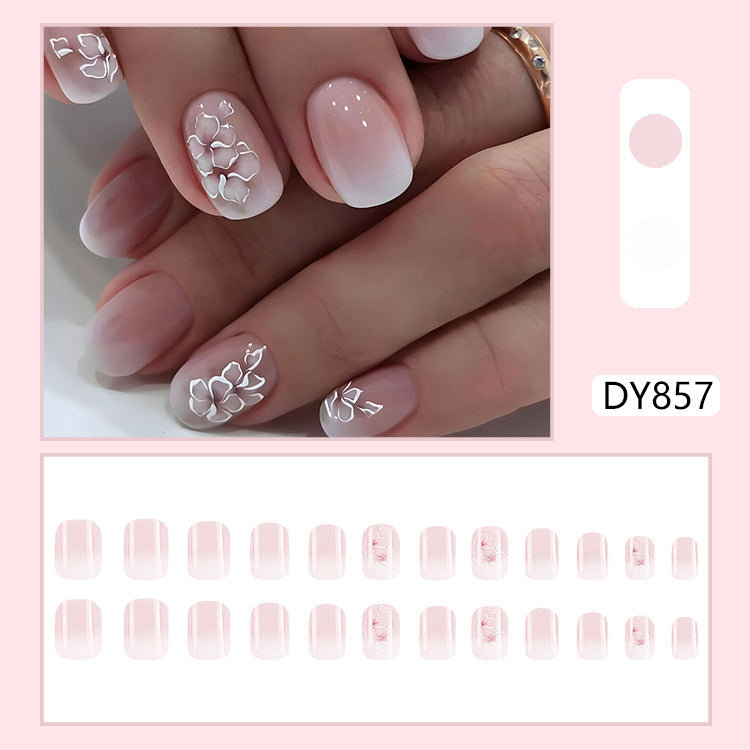 24pcs/Set White Gradient Flower Ombre Press-On Nails