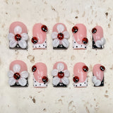 (Handmade) 10pcs/Set Ladybug & 3D Floral French Press-On Nails