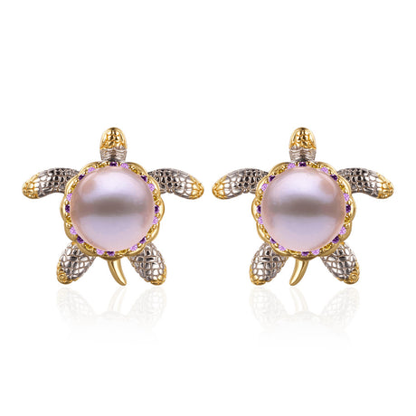 Ocean Turtle with Natural Colorful Pearl & Rhinestones Necklace