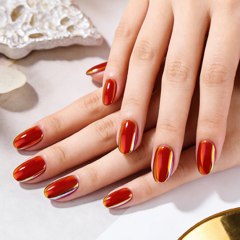 24pcs/Set Orange-Red Chrome Press-On Nails