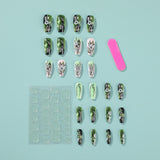 24pcs/Set Green Flowers Press-On Nails