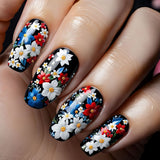 24pcs/Set Blue Botanical Flowers Press-On Nails
