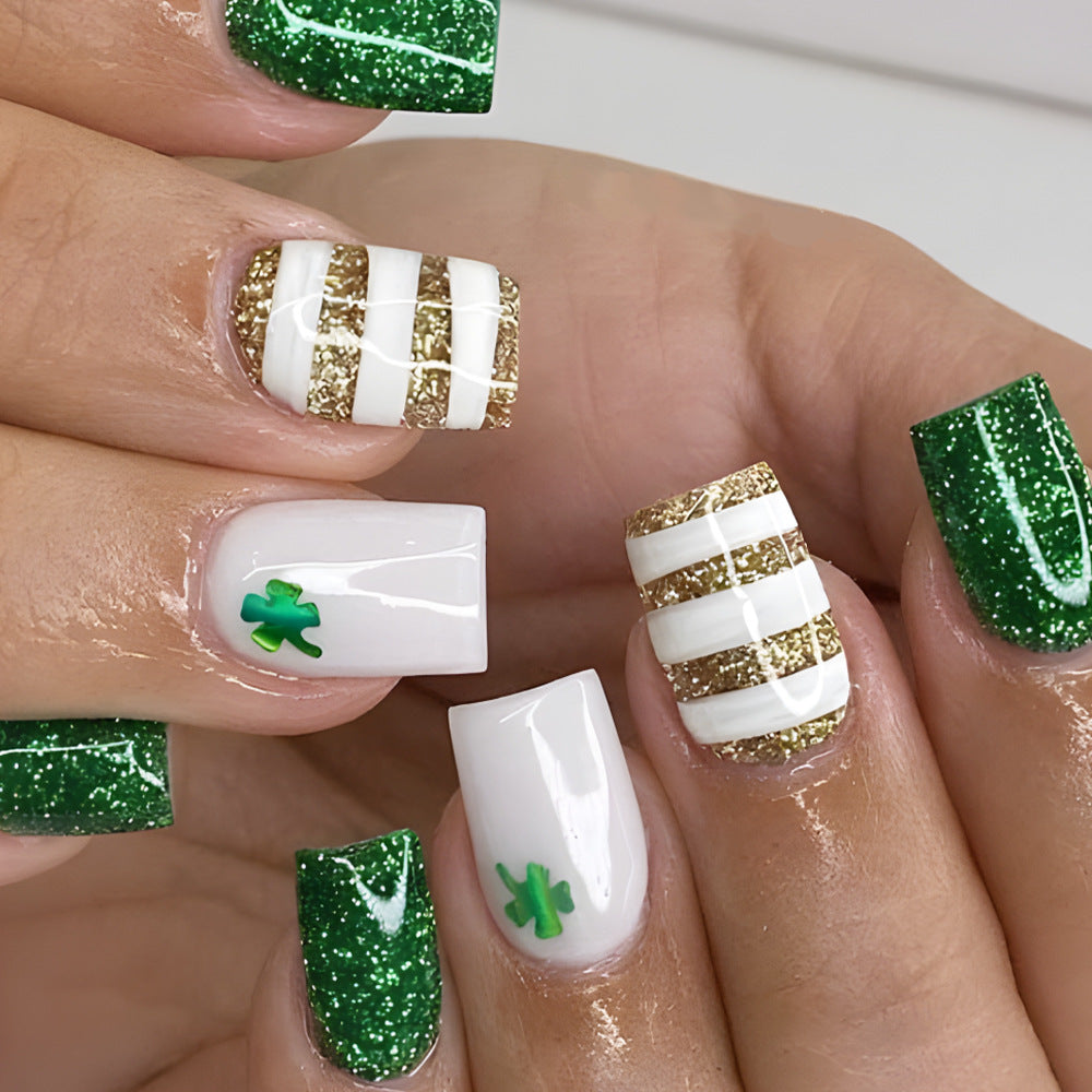 24pcs/Set Green Four-Leaf Clover Press-On Nails