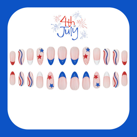 24pcs/Set Red, White and Blue French Style Press-On Nails