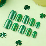 24pcs/Set Green Lucky Clover Short Press On Nails