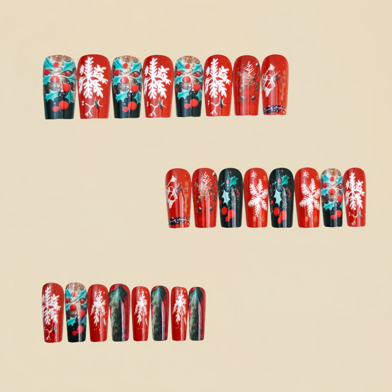 24pcs/Set Red Snowflake Christmas Tree Press-On Nails
