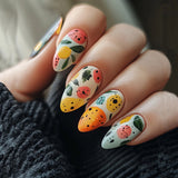 24pcs/Set Orange Graffiti Press-On Nails