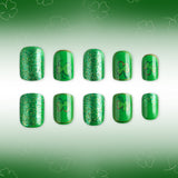 24pcs/Set Green Lucky Clover Short Press On Nails