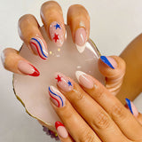24pcs/Set Red, White and Blue French Style Press-On Nails