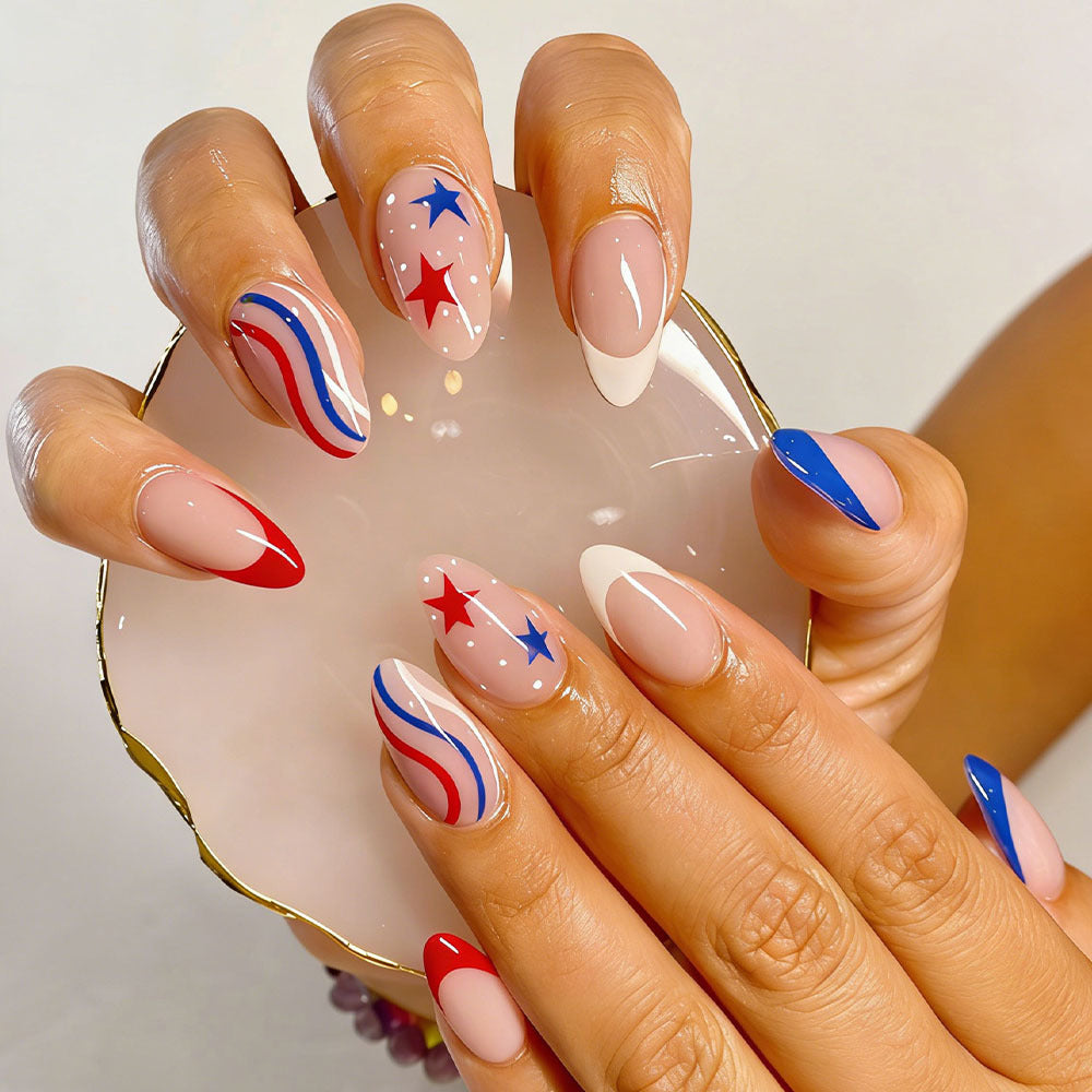 24pcs/Set Red, White and Blue French Style Press-On Nails