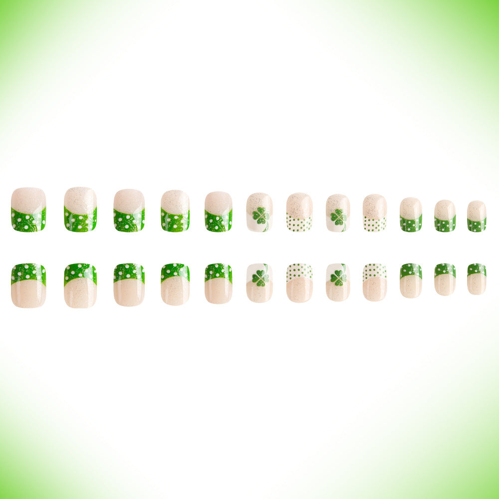 24pcs/Set Green Four-Leaf Clover Press-On Nails