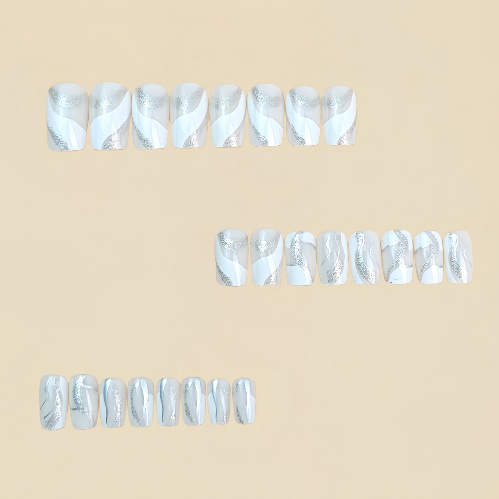 24pcs/Set White Marble Texture Press-On Nails