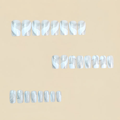 24pcs/Set White Marble Texture Press-On Nails