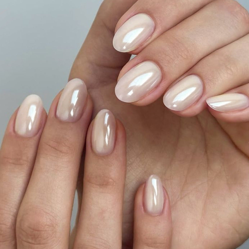 24pcs/Set Milk Tea Nude Chrome Press-On Nails