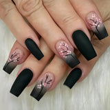 24pcs/Set Black Botanical Flowers Press-On Nails