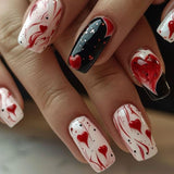 24pcs/Set Red Line Heart Press-On Nails