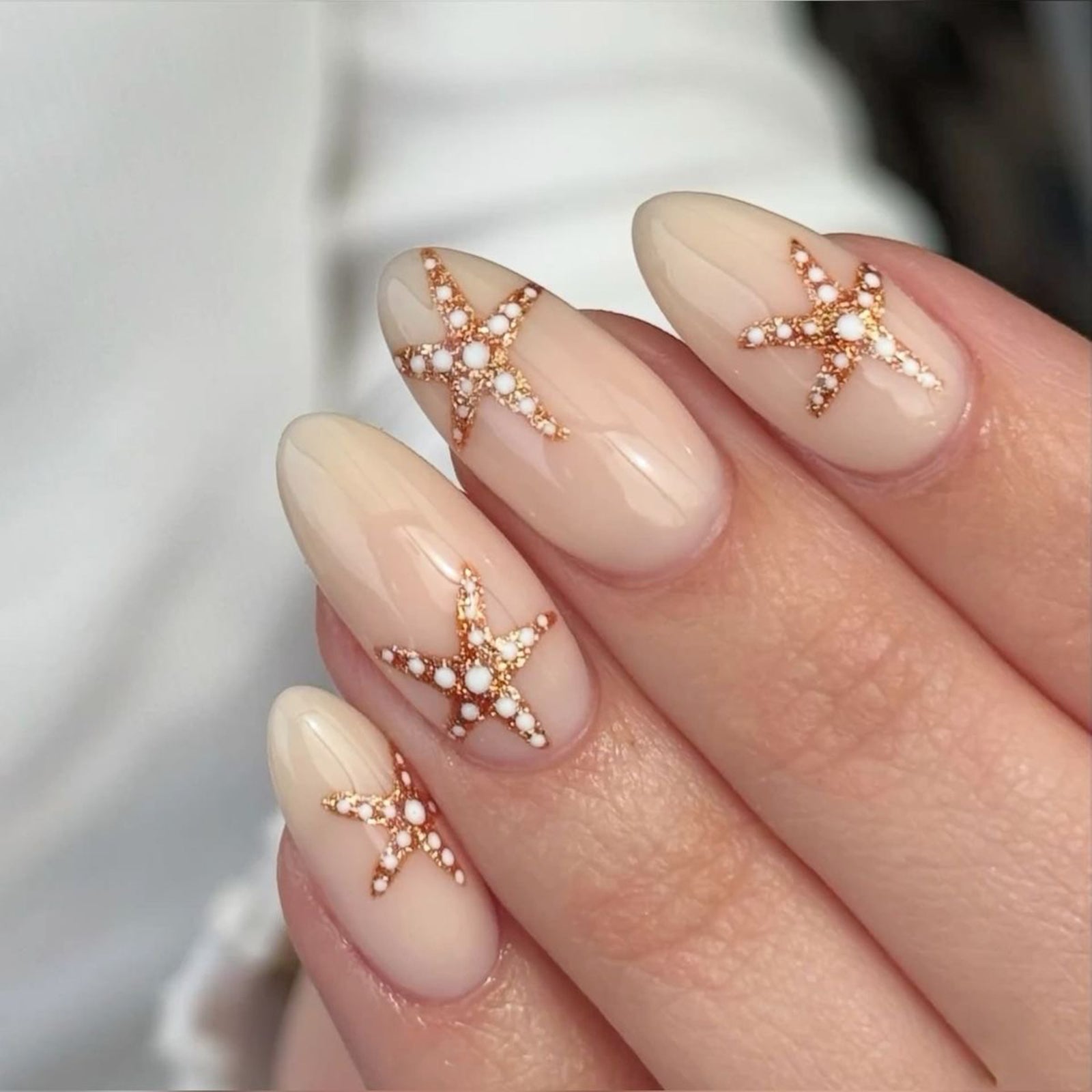 24pcs/Set White Starfish Press-On Nails