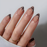 24pcs/Set Leopard Print French Tip Cat Eye Press-On Nails
