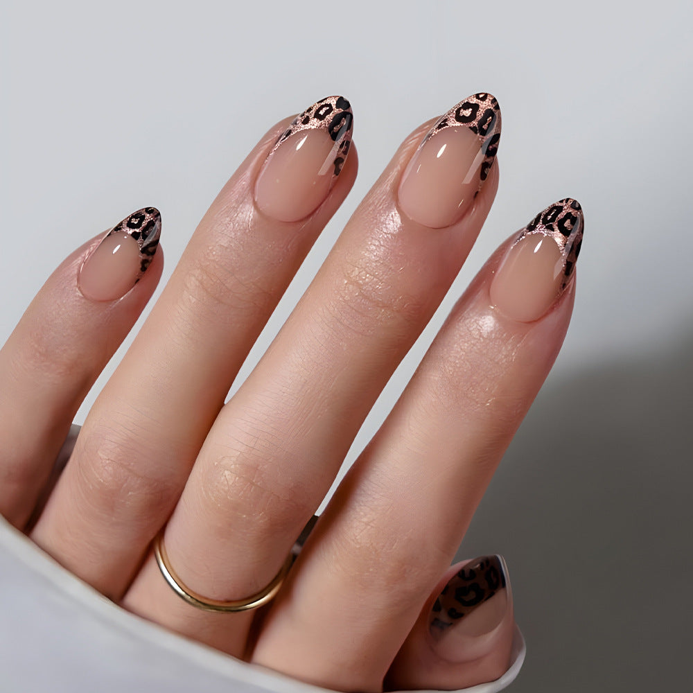24pcs/Set Leopard Print French Tip Cat Eye Press-On Nails