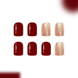 24pcs/Set Burgundy Glitter Short Press On Nails