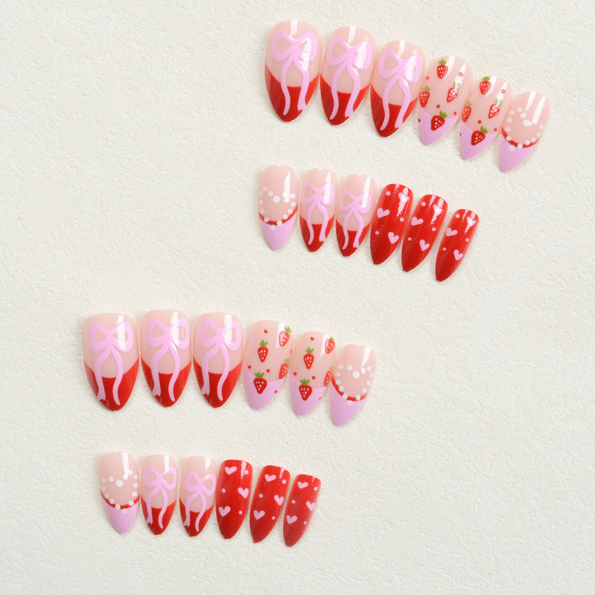 24pcs/Set Red Strawberry White Polka Dots Press-On Nails