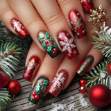 24pcs/Set Red Snowflake Christmas Tree Press-On Nails