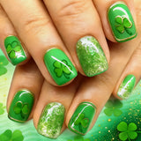 24pcs/Set Green Lucky Clover Short Press On Nails