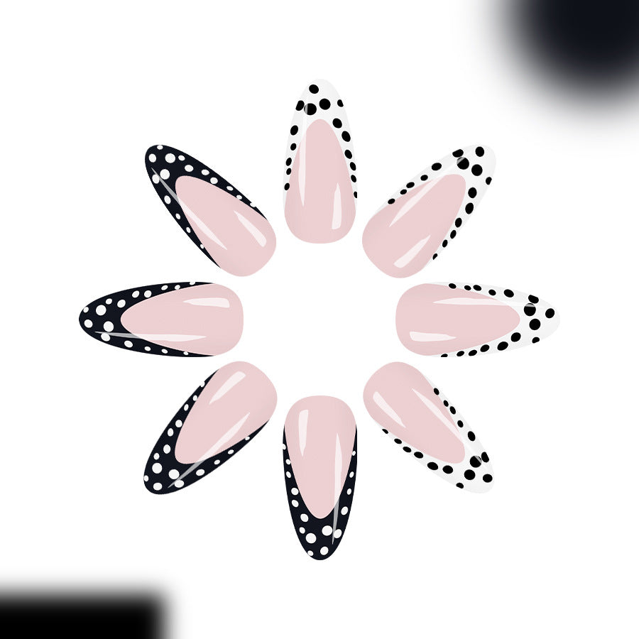 24pcs/Set Black & White French Tip Polka Dots Press-On Nails