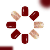 24pcs/Set Burgundy Glitter Short Press On Nails