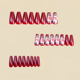 24pcs/Set Red Floral Design Press-On Nails