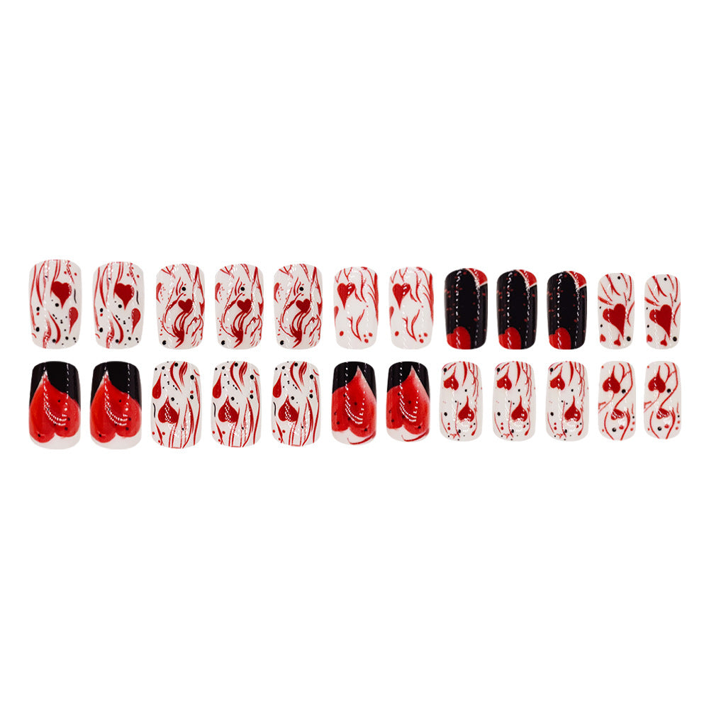 24pcs/Set Red Line Heart Press-On Nails