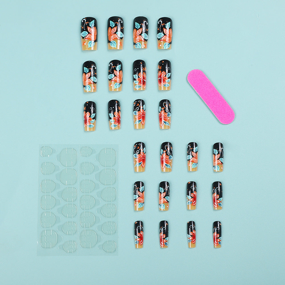 24pcs/Set Flowers Press-On Nails