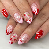 24pcs/Set Red Strawberry White Polka Dots Press-On Nails