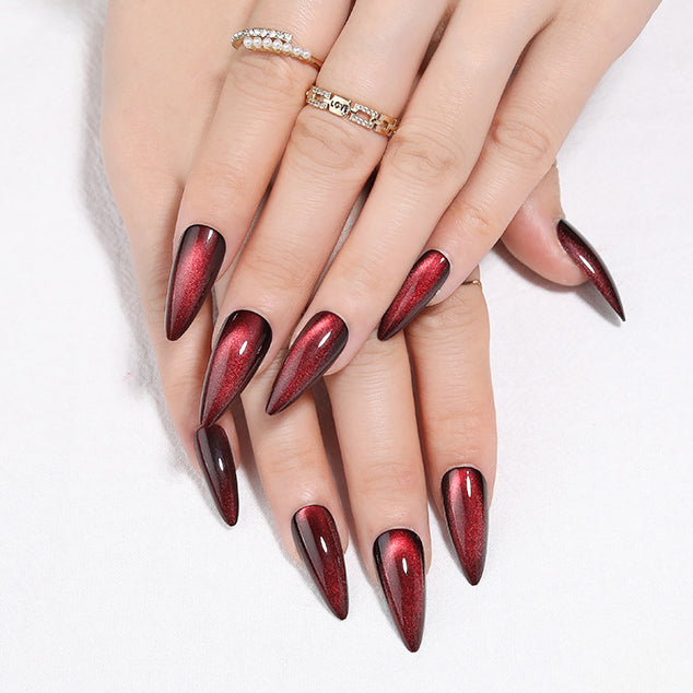 10pcs/Set Wine Red Cat Eye Press-On Nails