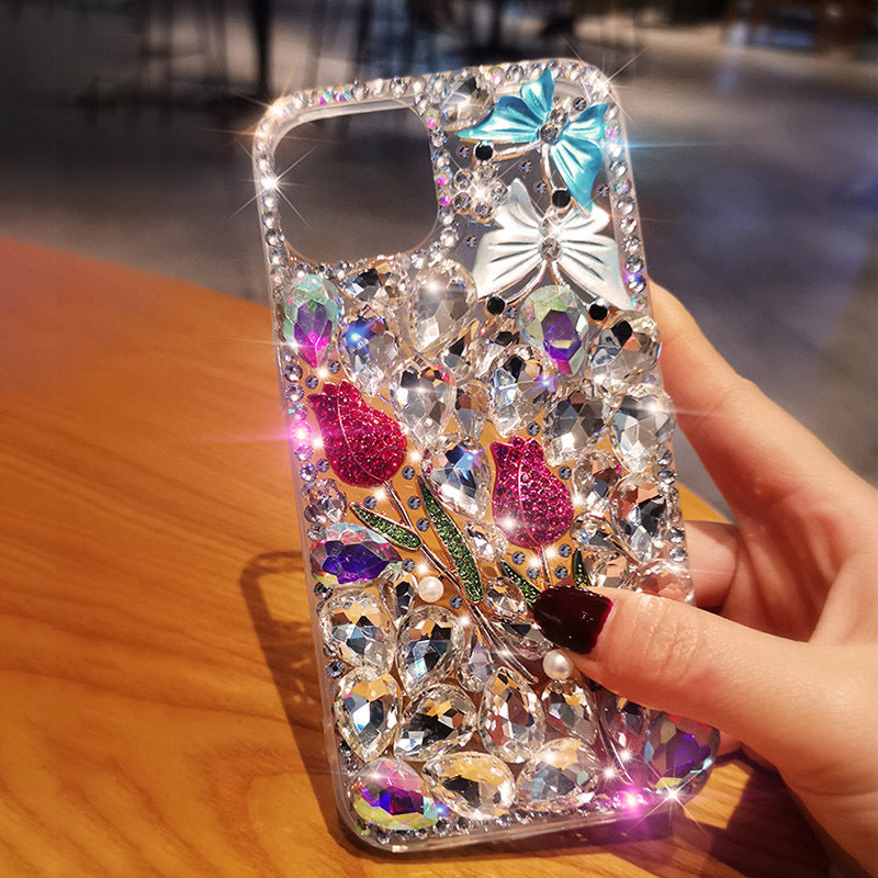 Rhinestone Floral iPhone Case with Phone Strap