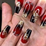 24pcs/Set Black and Red Gradient with Diamonds Press-On Nails