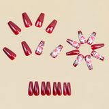 24pcs/Set Red Floral Design Press-On Nails