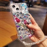 Rhinestone Floral iPhone Case with Phone Strap